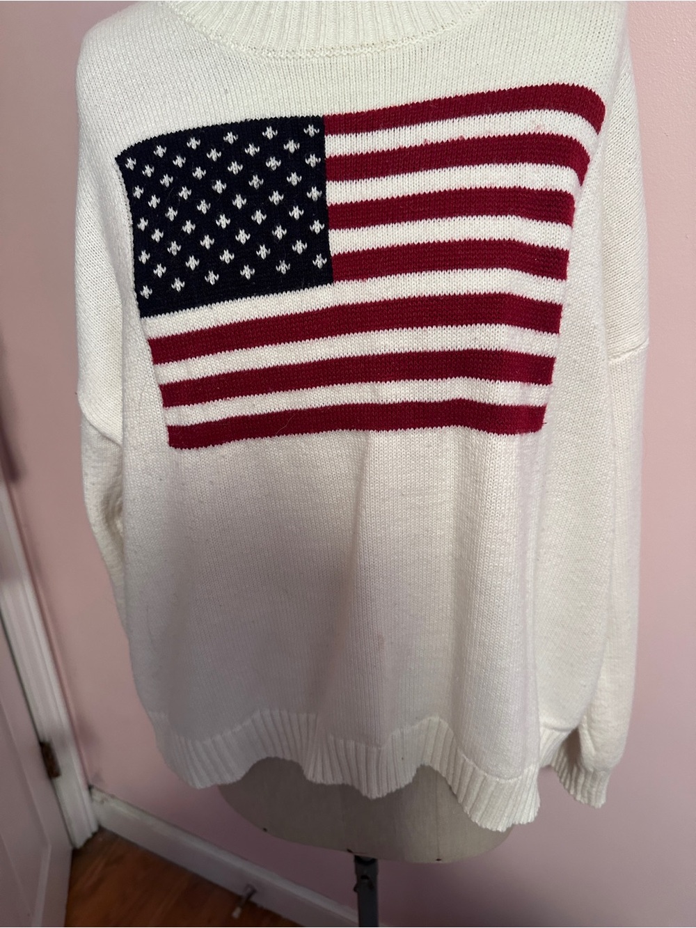 White Women's Flag Knit Sweater - Red & Navy Accent